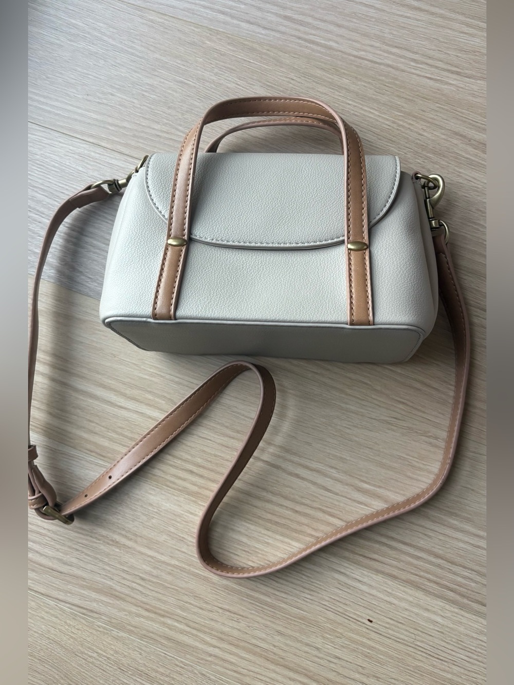 Cream and Tan Crossbody Satchel